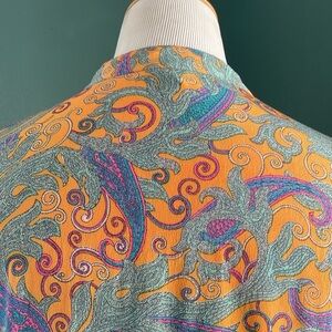 100% silk vintage 70s Christina blouse, 3/4 Sleeve with Mandarin Collar